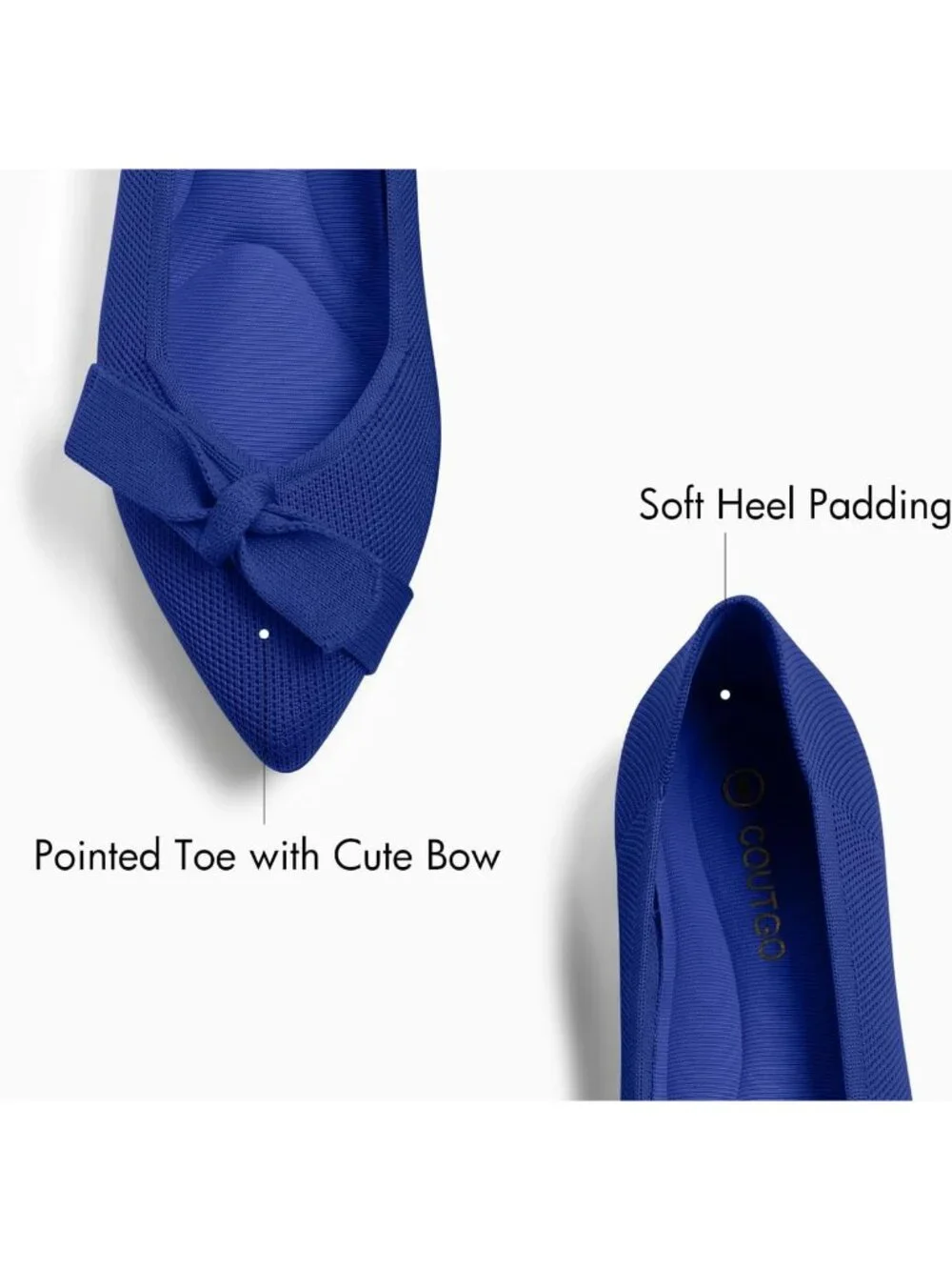 Women's Blue Pointed Toe Comfortable Dressy Knit Bow Casual Ballet Flat Shoes